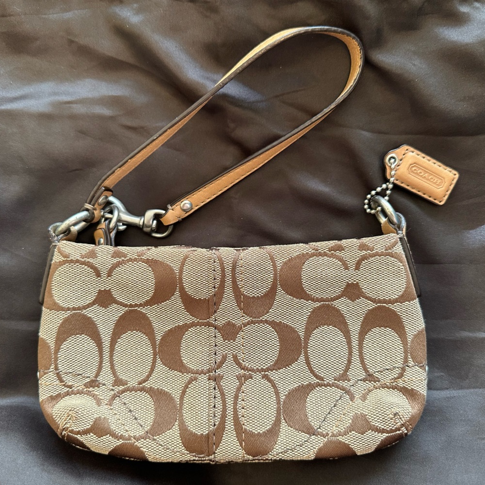 Canvas stitched Jaquard Coach wristlet